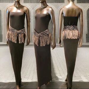 VENUS Strapless Microfiber Stretch Olive Green Tube Bodycon Maxi Dress Sz M